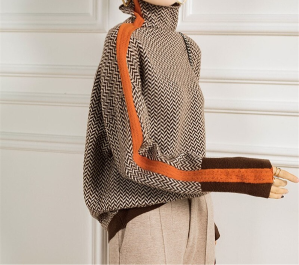 Vilhelmine | Sweater med Rullekrave og Sildebensmønster