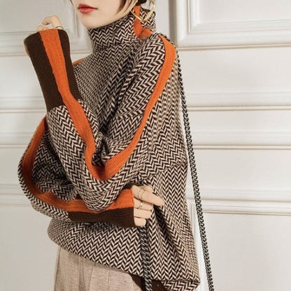 Vilhelmine | Sweater med Rullekrave og Sildebensmønster