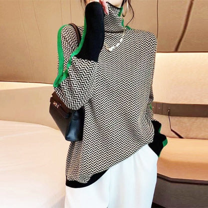 Vilhelmine | Sweater med Rullekrave og Sildebensmønster