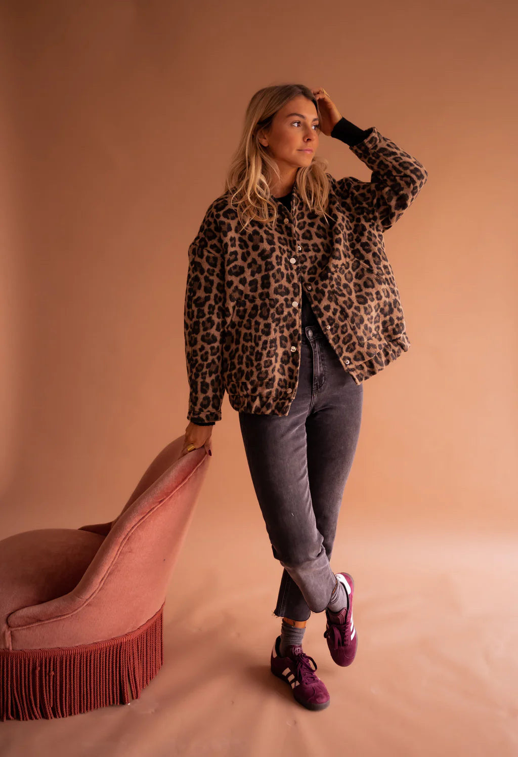 Ingveldur | Quiltet Bomberjakke med Leopardprint