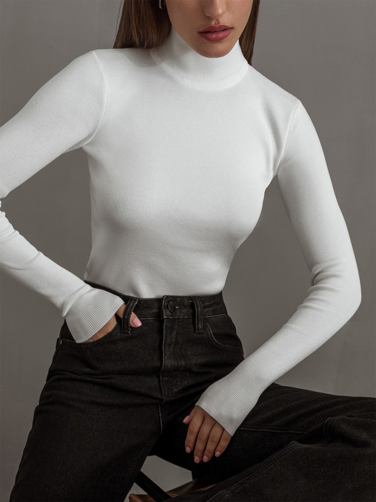 Ingebrid | Ribstrikket Sweater med Rullekrave