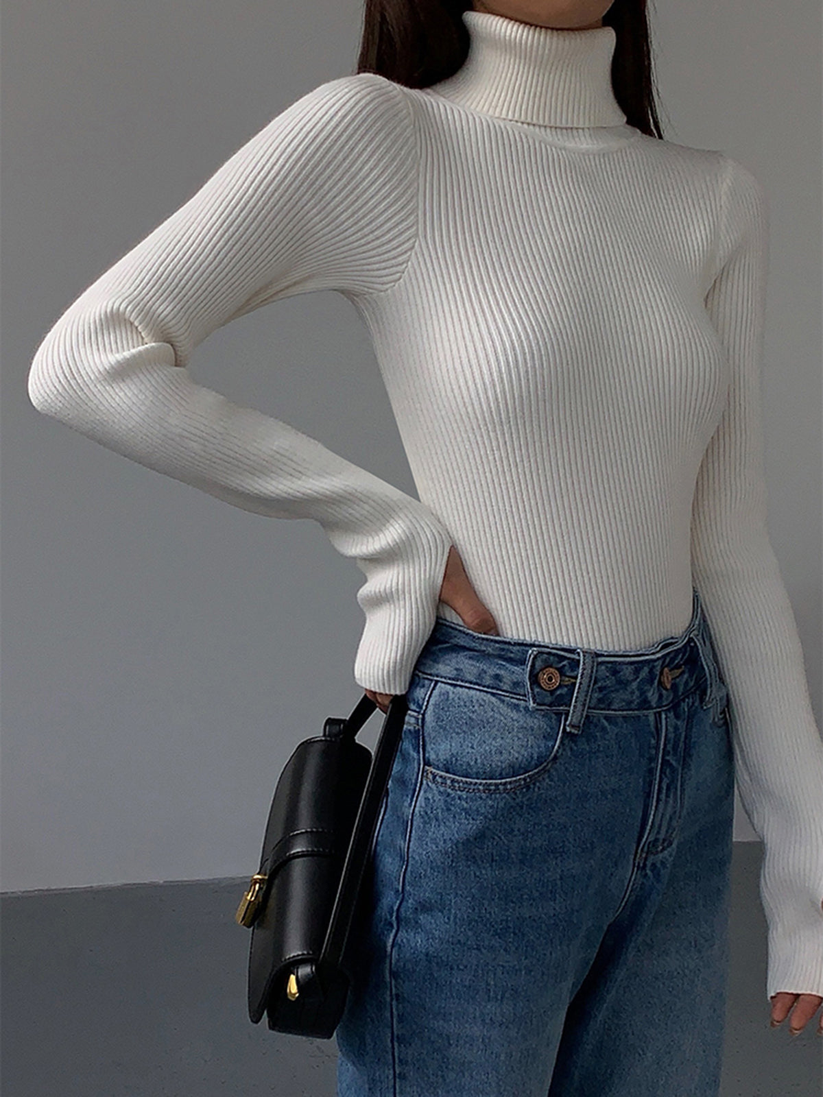 Dagbjørt | Ribstrik Sweater med Rullekrave