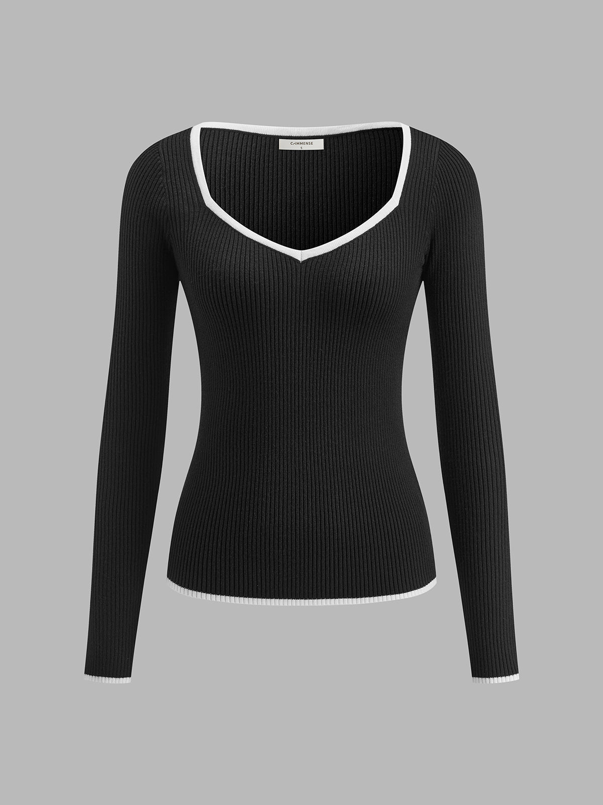 Ragnborg | Ribstrik Sweater med V-Hals og Kontrastkant